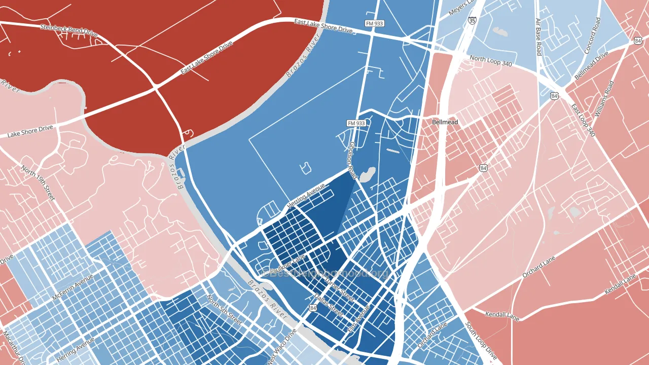 Carver, Waco, TX block-group political-lean map