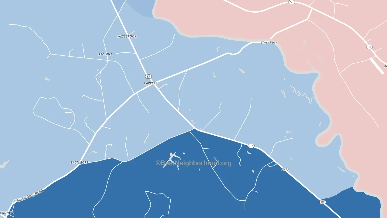 Carvers, NC block-group political-lean map