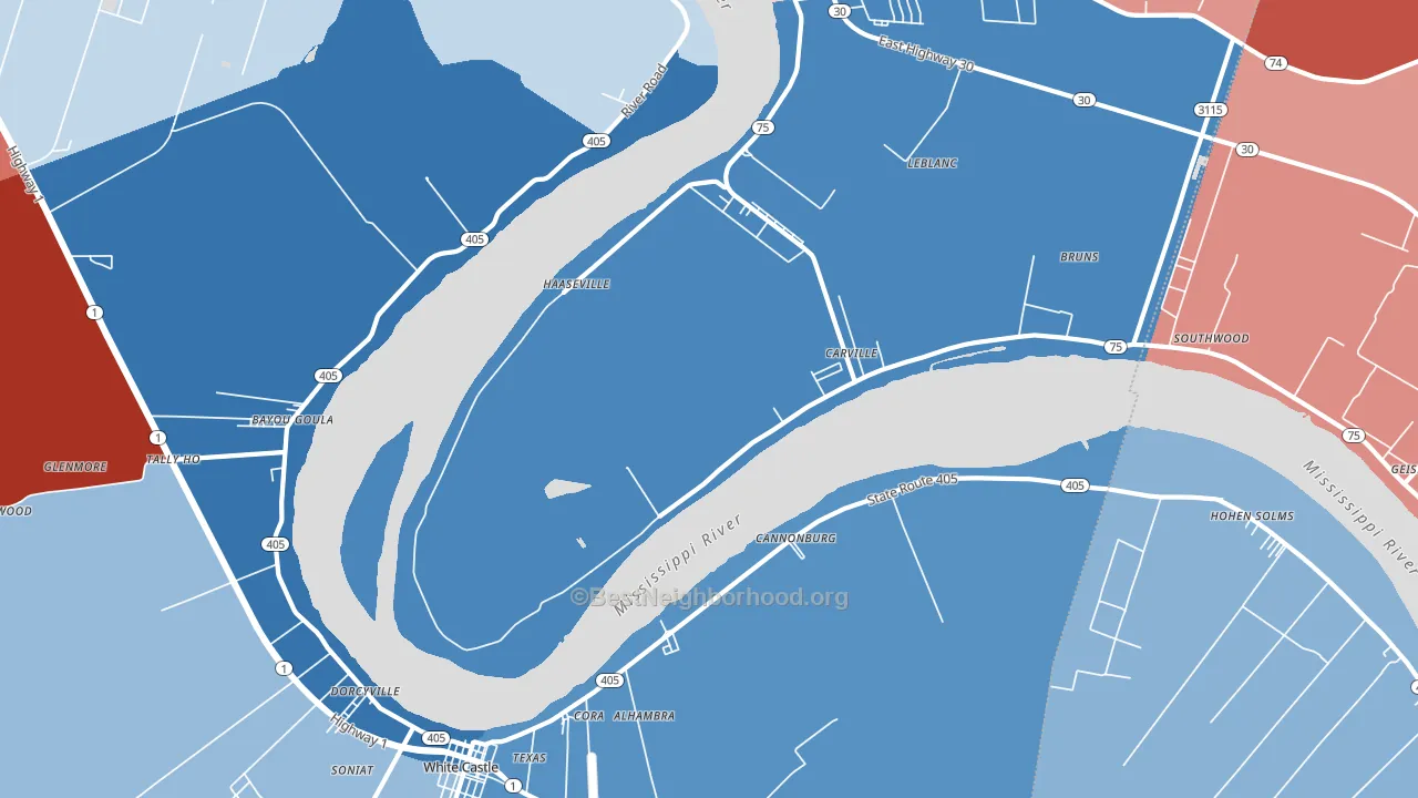 Carville, LA block-group political-lean map