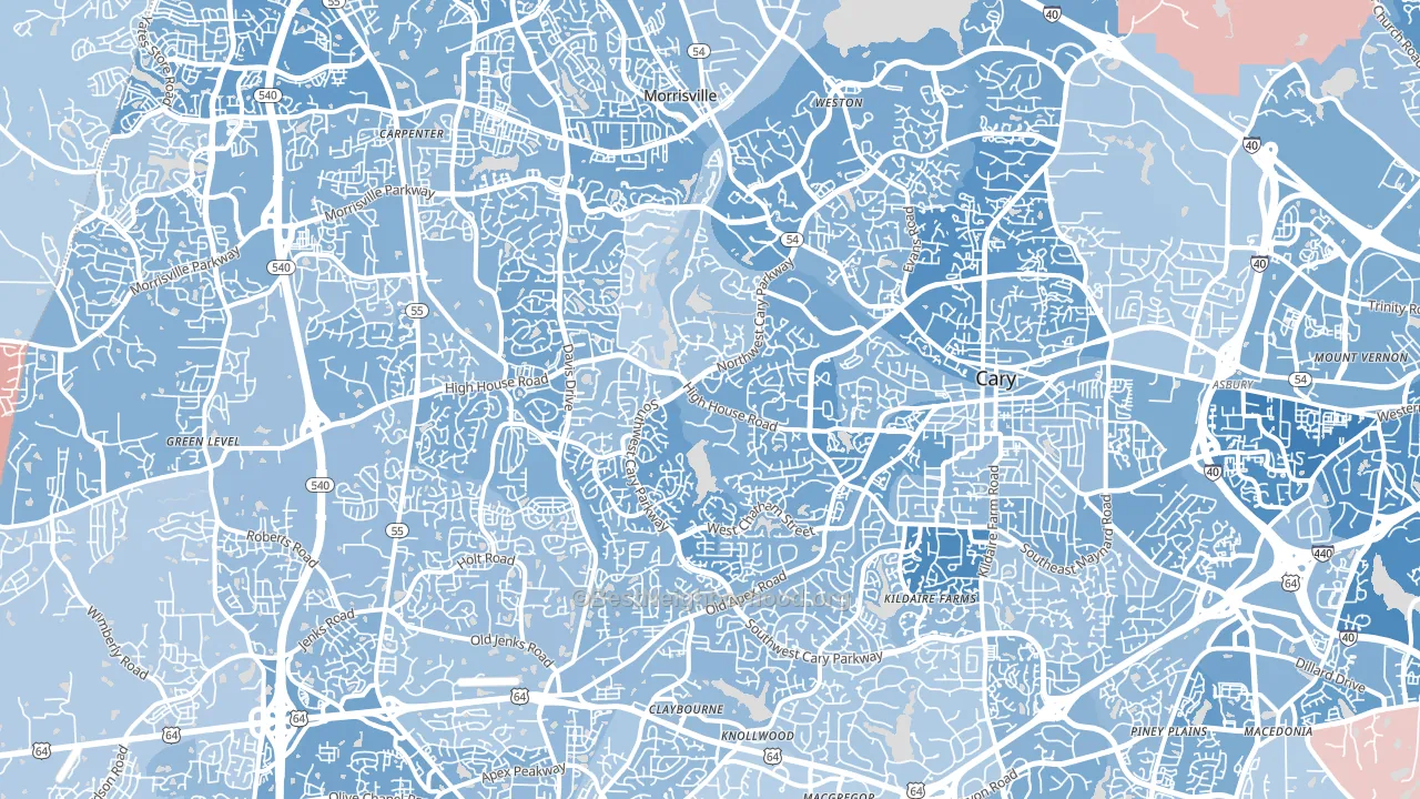 Cary, NC block-group political-lean map