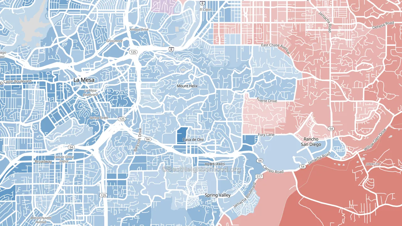 Casa de Oro-Mount Helix, CA block-group political-lean map