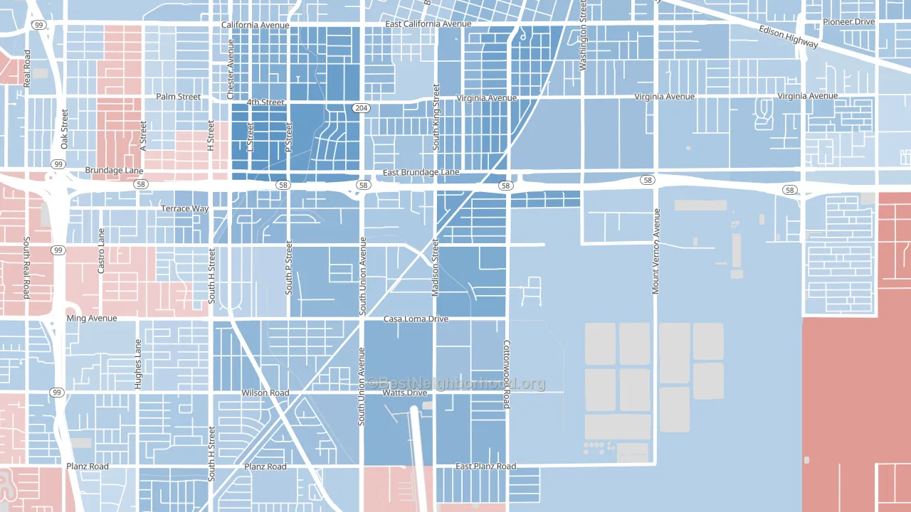 Casa Loma, Bakersfield, CA block-group political-lean map