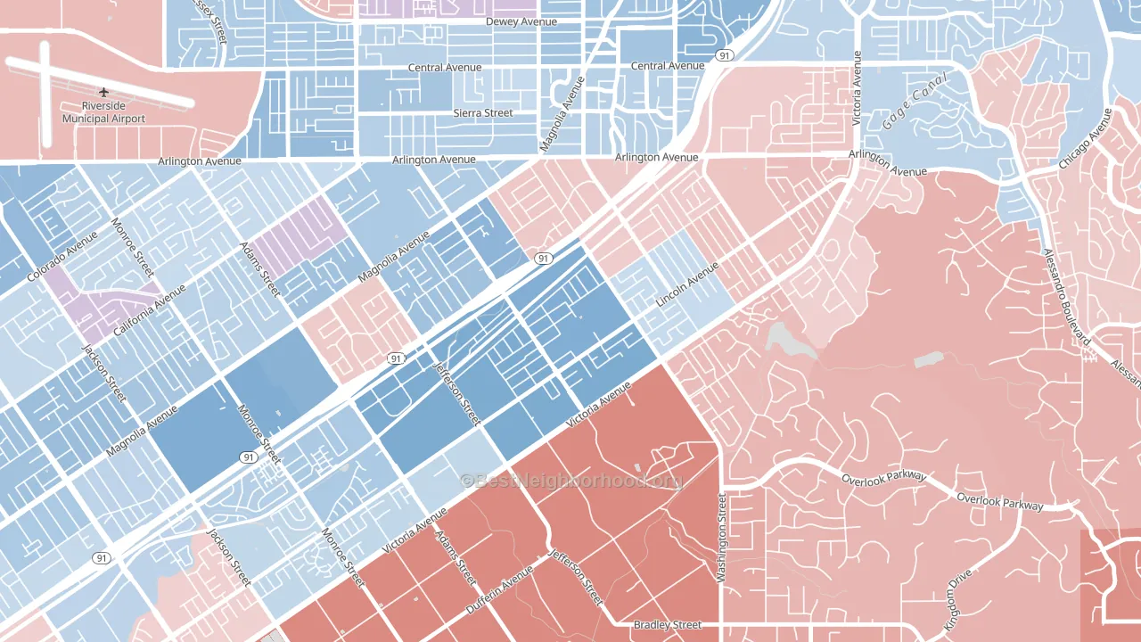 Casablanca, Riverside, CA block-group political-lean map