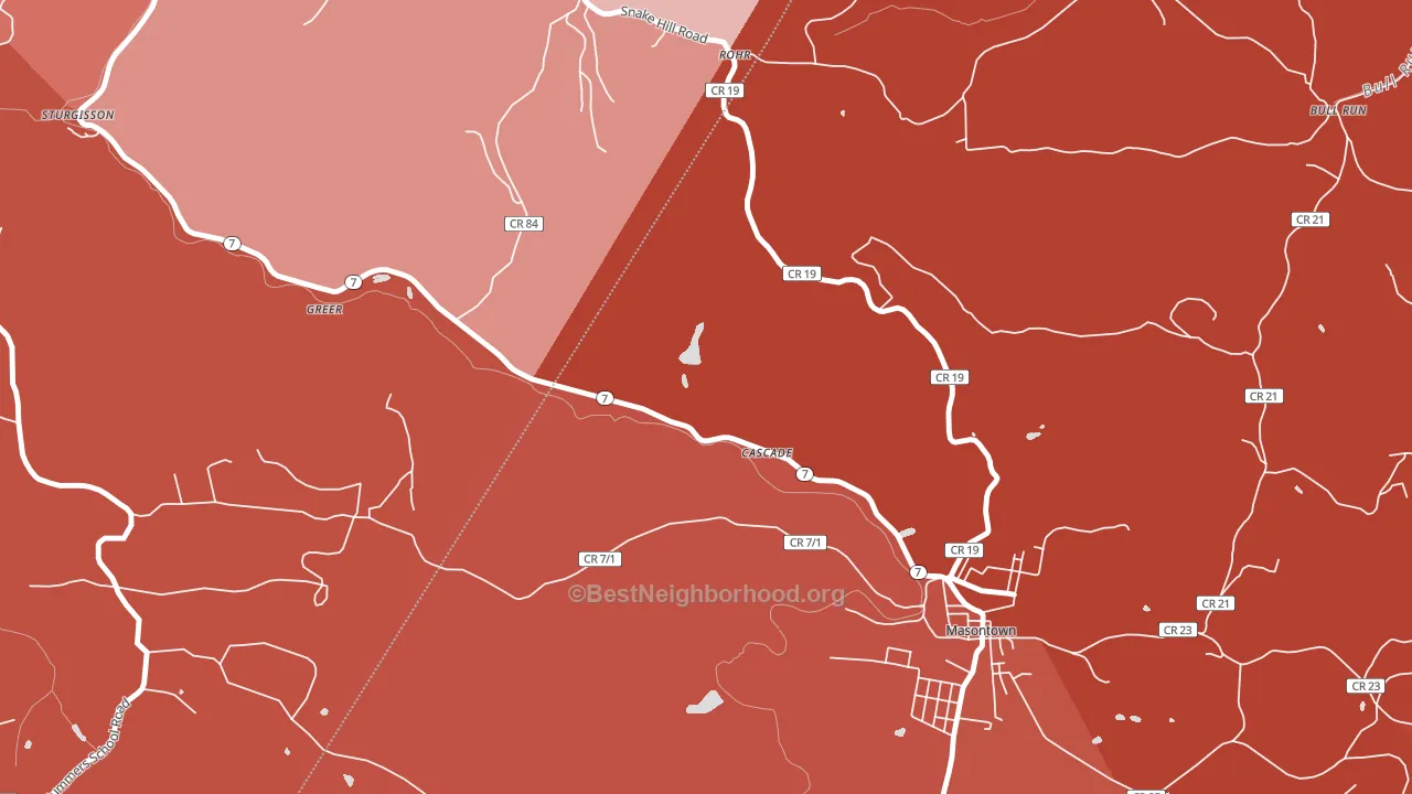 Cascade, WV block-group political-lean map