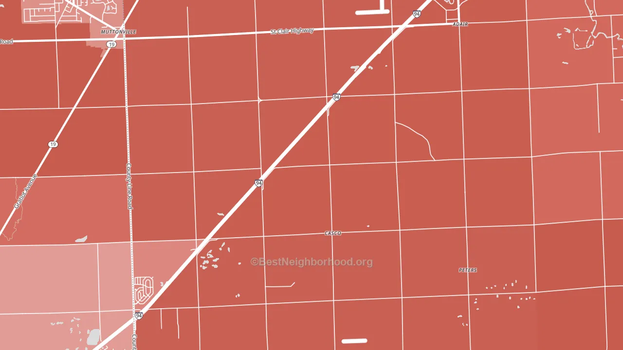 Casco, MI block-group political-lean map