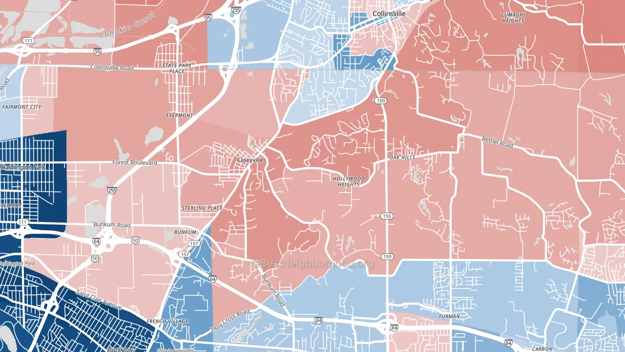 Caseyville, IL block-group political-lean map