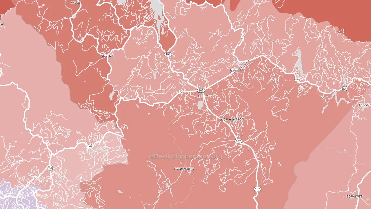 Cashiers, NC block-group political-lean map