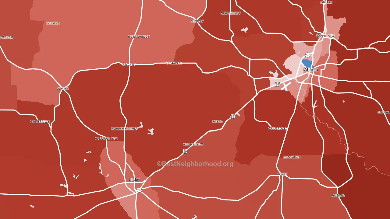 Cass County, TX block-group political-lean map