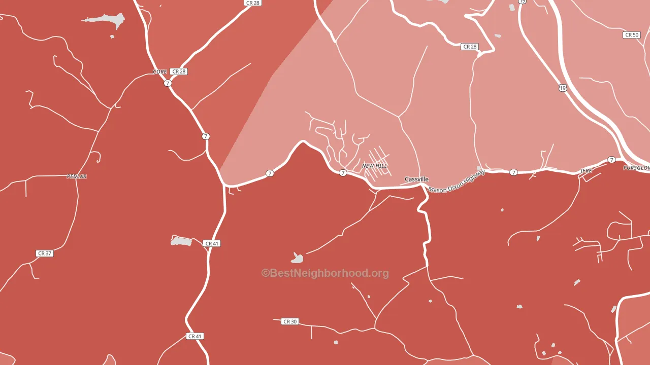 Cassville, WV block-group political-lean map