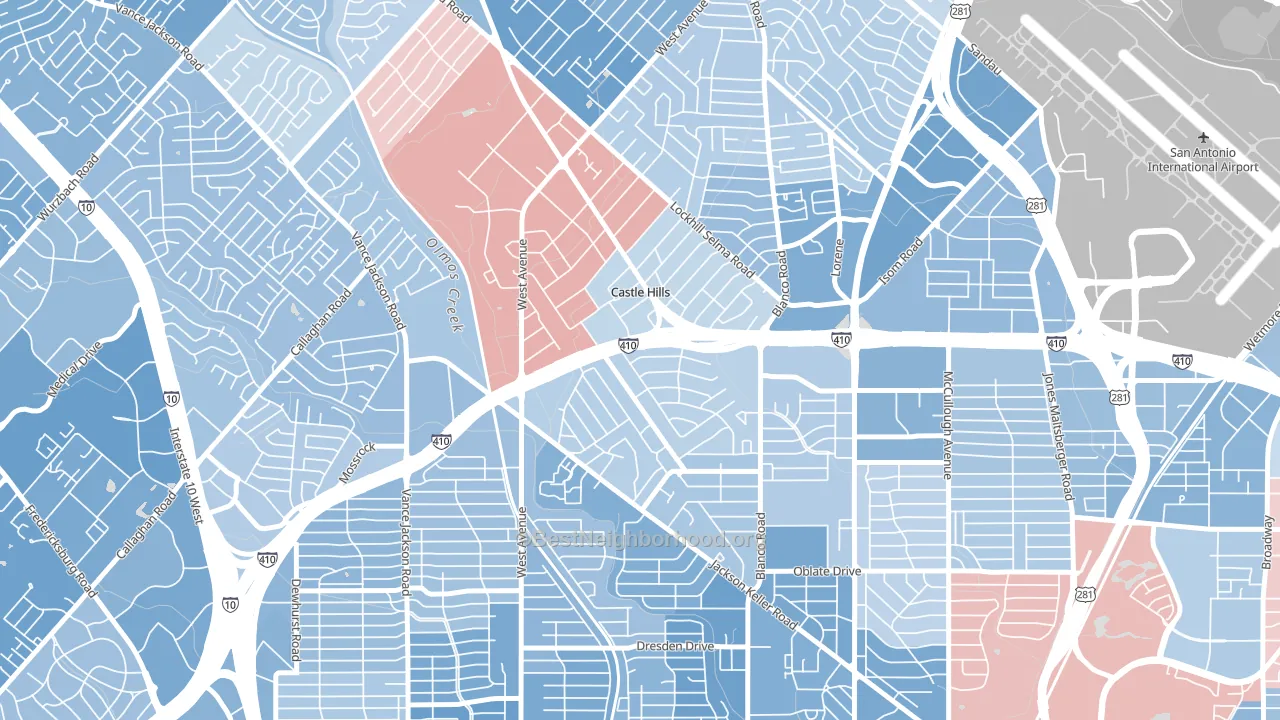 Castle Hills, TX block-group political-lean map
