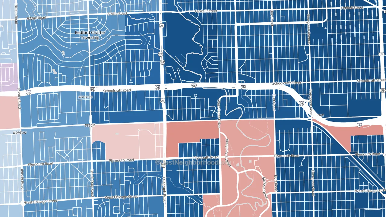 Castle Rouge, Detroit, MI block-group political-lean map