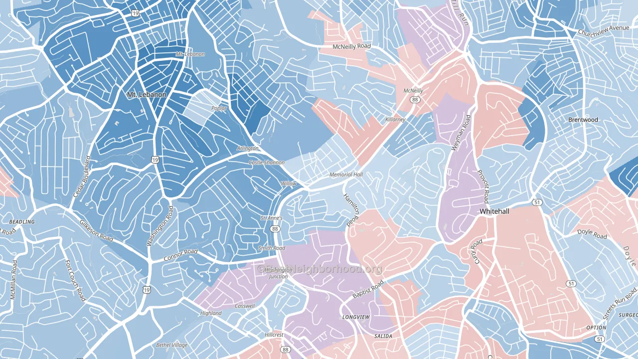 Castle Shannon, PA block-group political-lean map