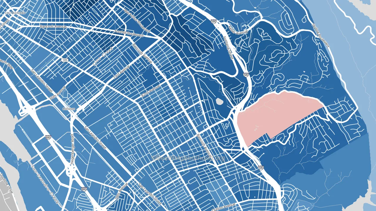 Castlemont, Oakland, CA block-group political-lean map