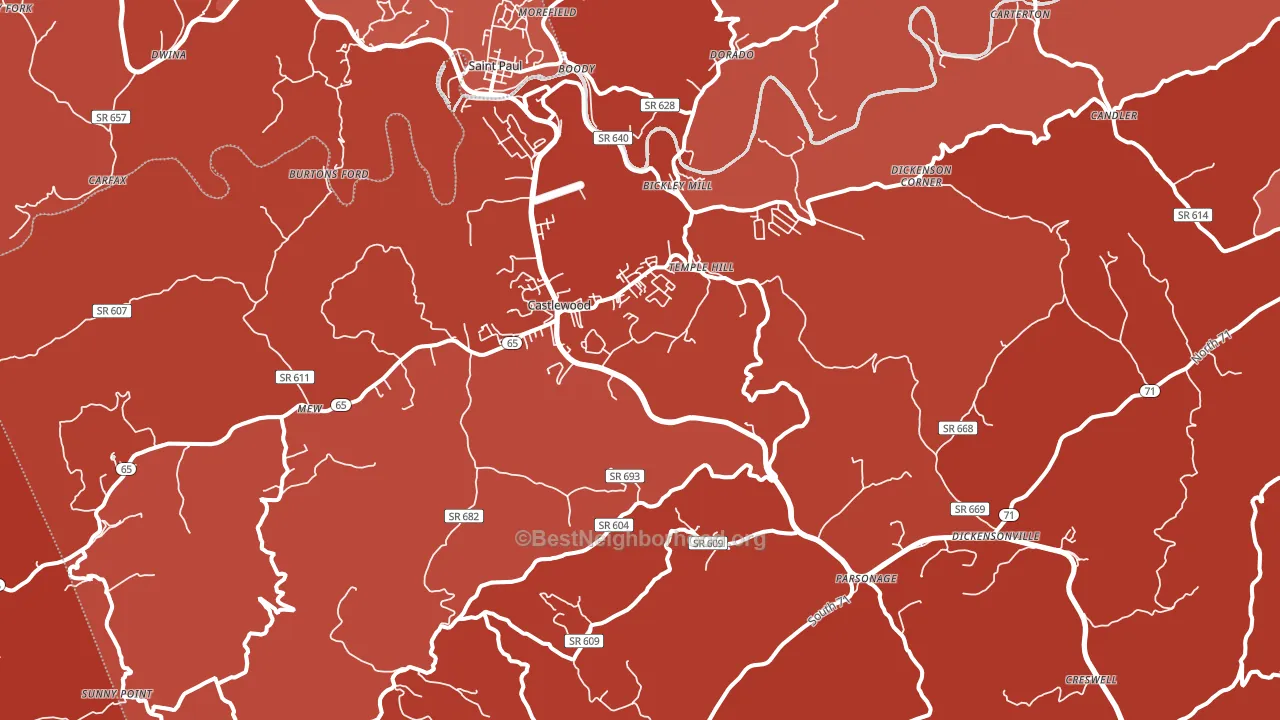 Castlewood, VA block-group political-lean map