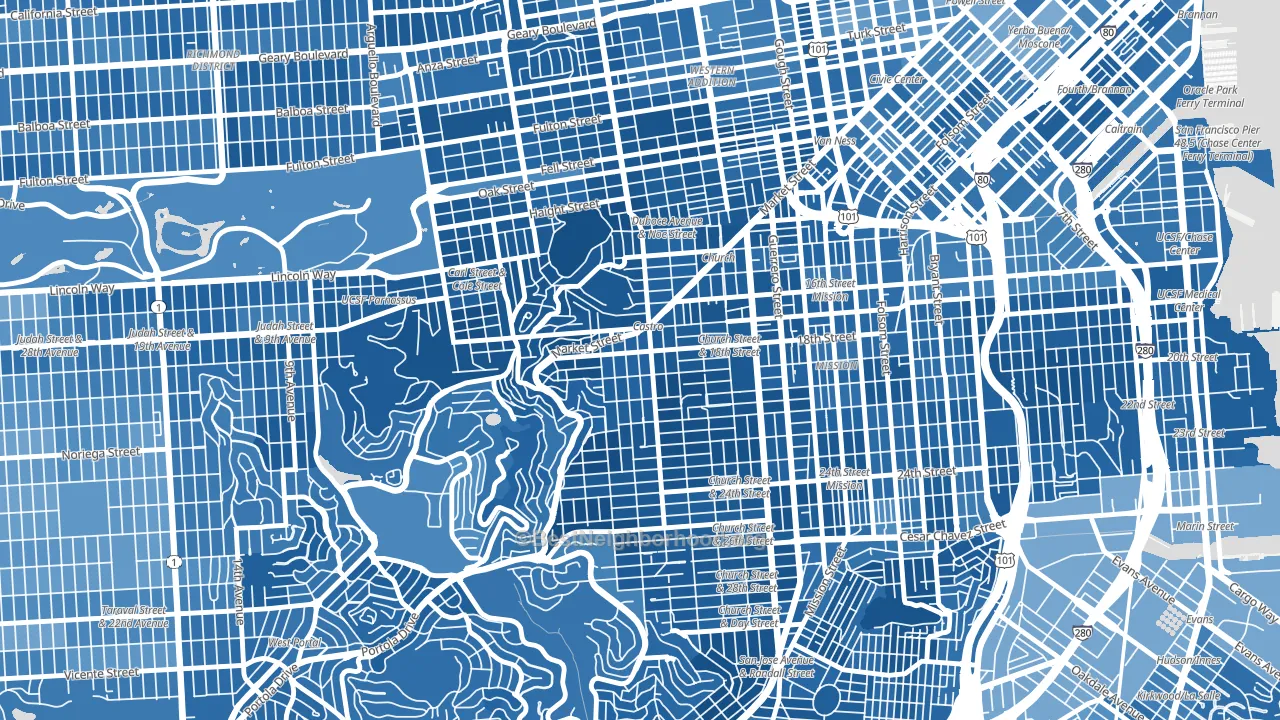 Castro-Upper Market, San Francisco, CA block-group political-lean map