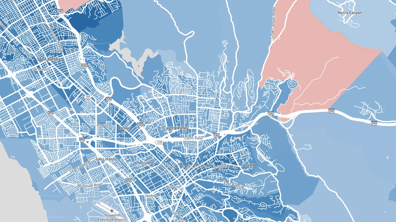 Castro Valley, CA block-group political-lean map