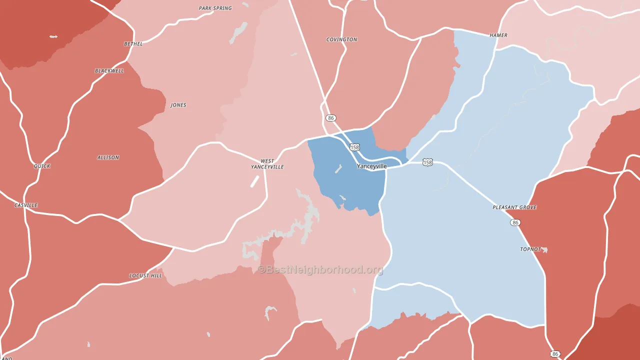 Caswell County, NC block-group political-lean map