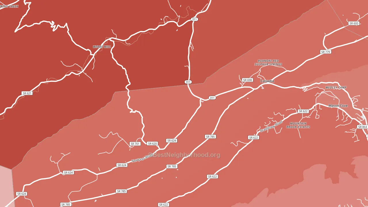 Catawba, VA block-group political-lean map