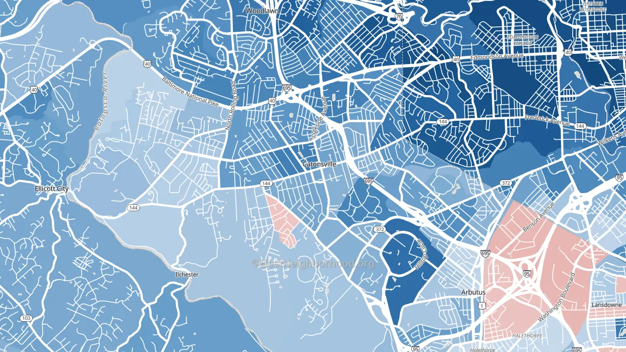Catonsville, MD block-group political-lean map