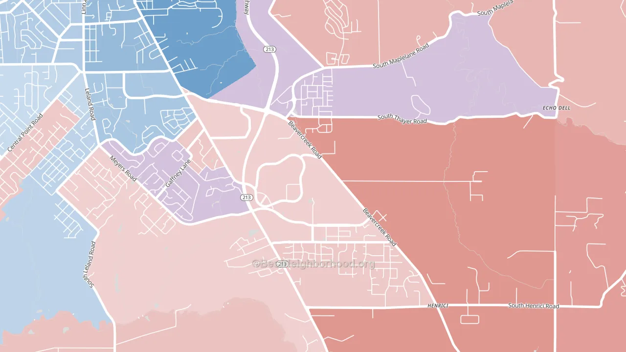 Caufield, Oregon City, OR block-group political-lean map