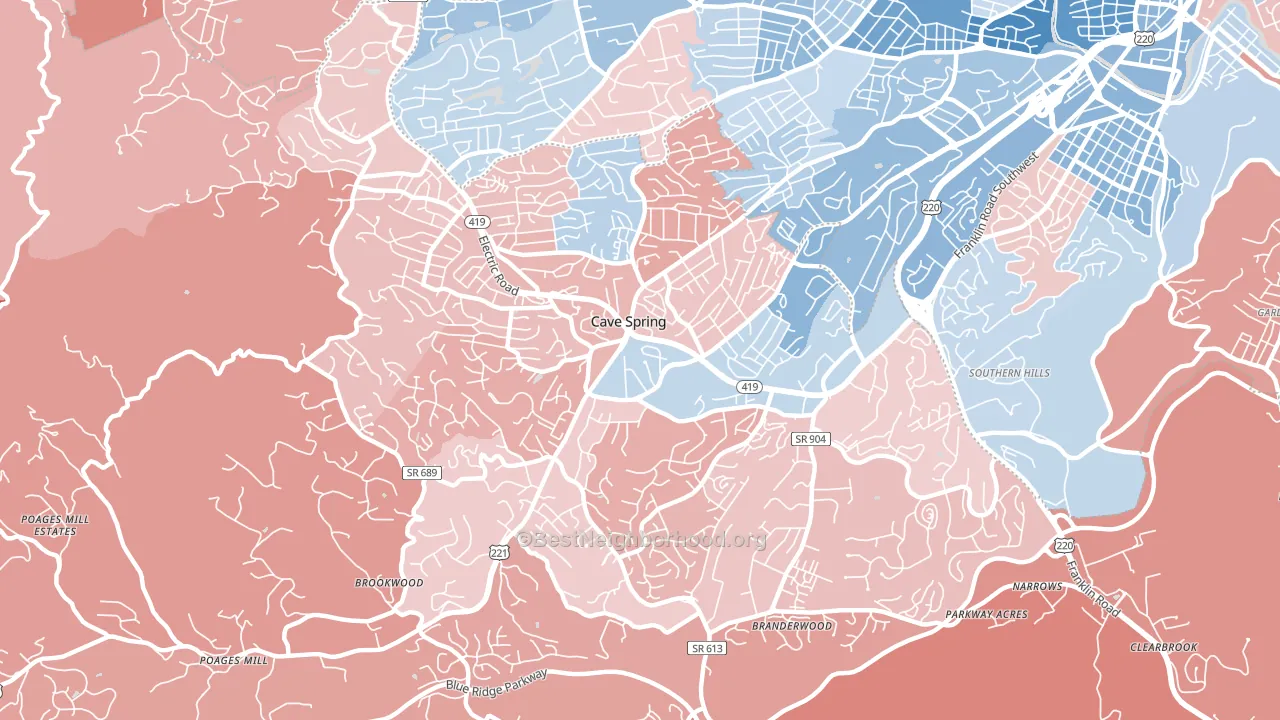 Cave Spring, VA block-group political-lean map