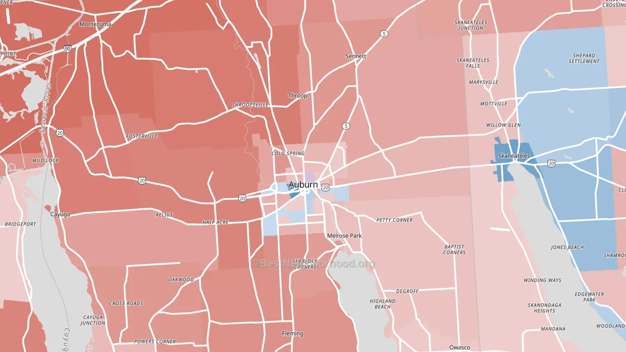 Cayuga County, NY block-group political-lean map