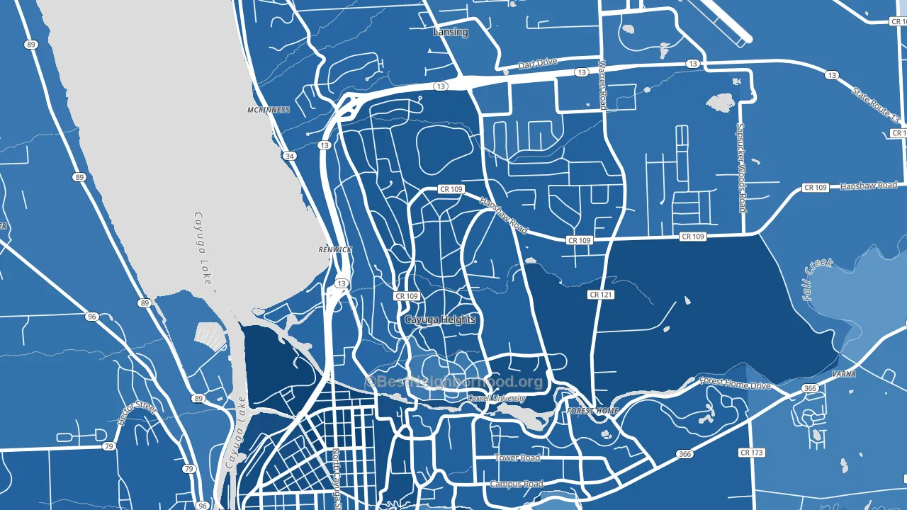 Cayuga Heights, NY block-group political-lean map