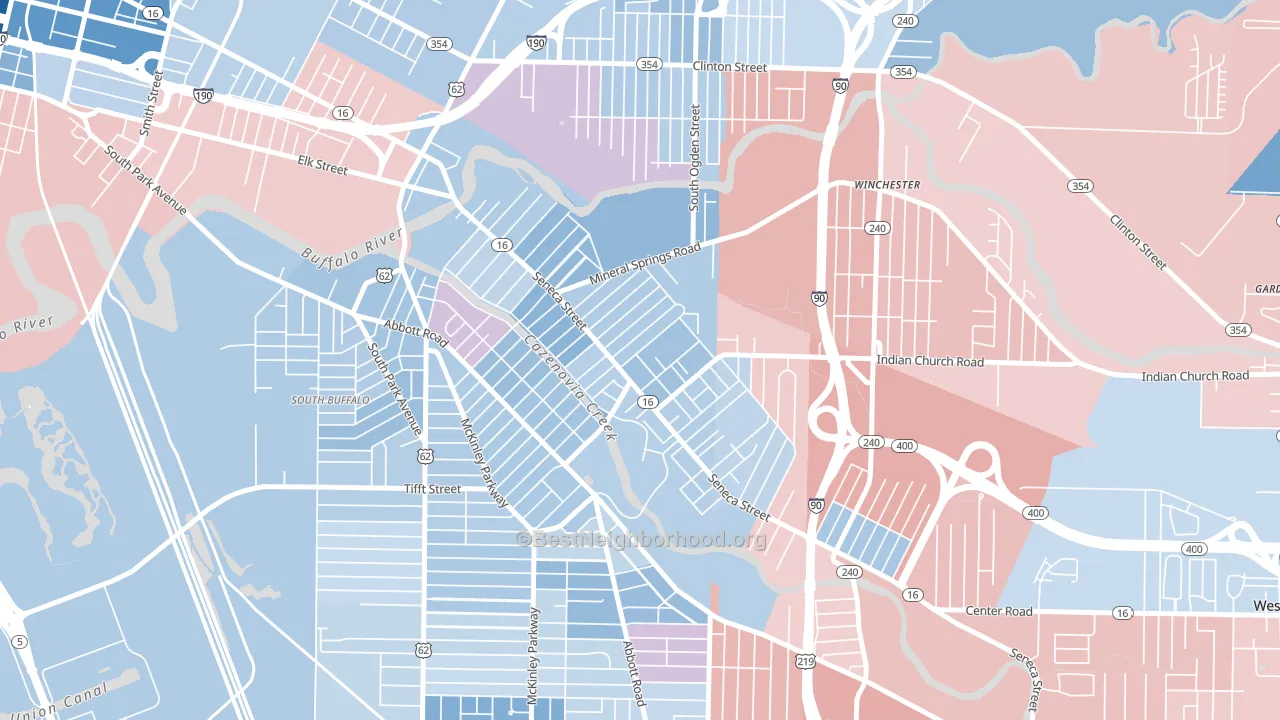 Cazenovia Park, Buffalo, NY block-group political-lean map