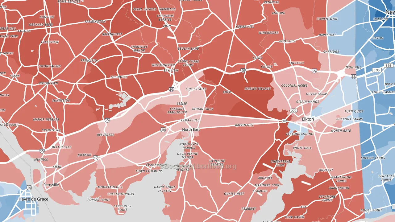 Cecil County, MD block-group political-lean map