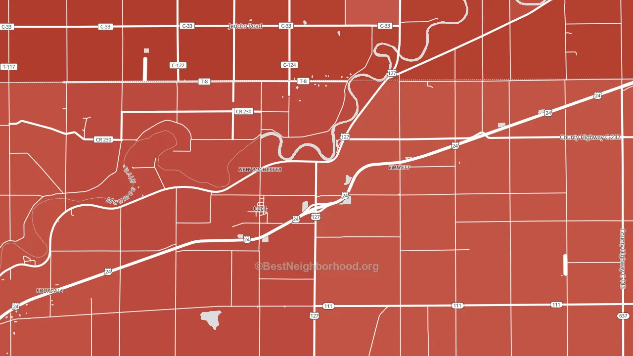 Cecil, OH block-group political-lean map