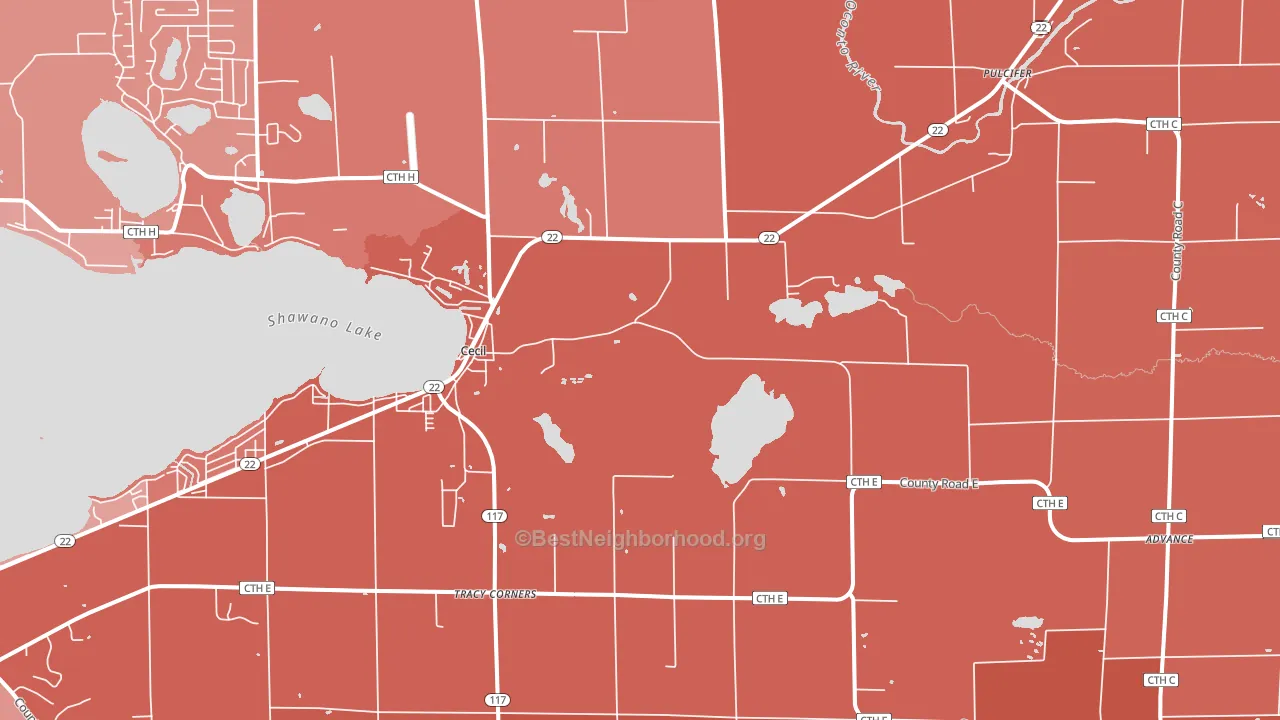 Cecil, WI block-group political-lean map