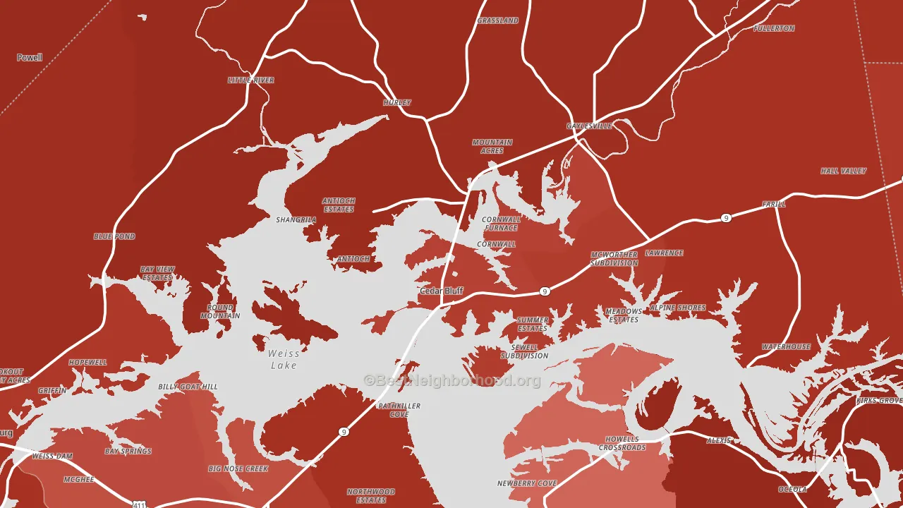 Cedar Bluff, AL block-group political-lean map