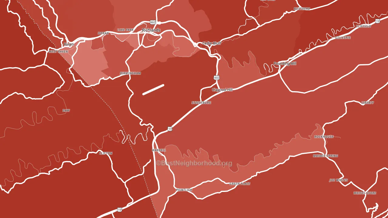 Cedar Bluff, VA block-group political-lean map