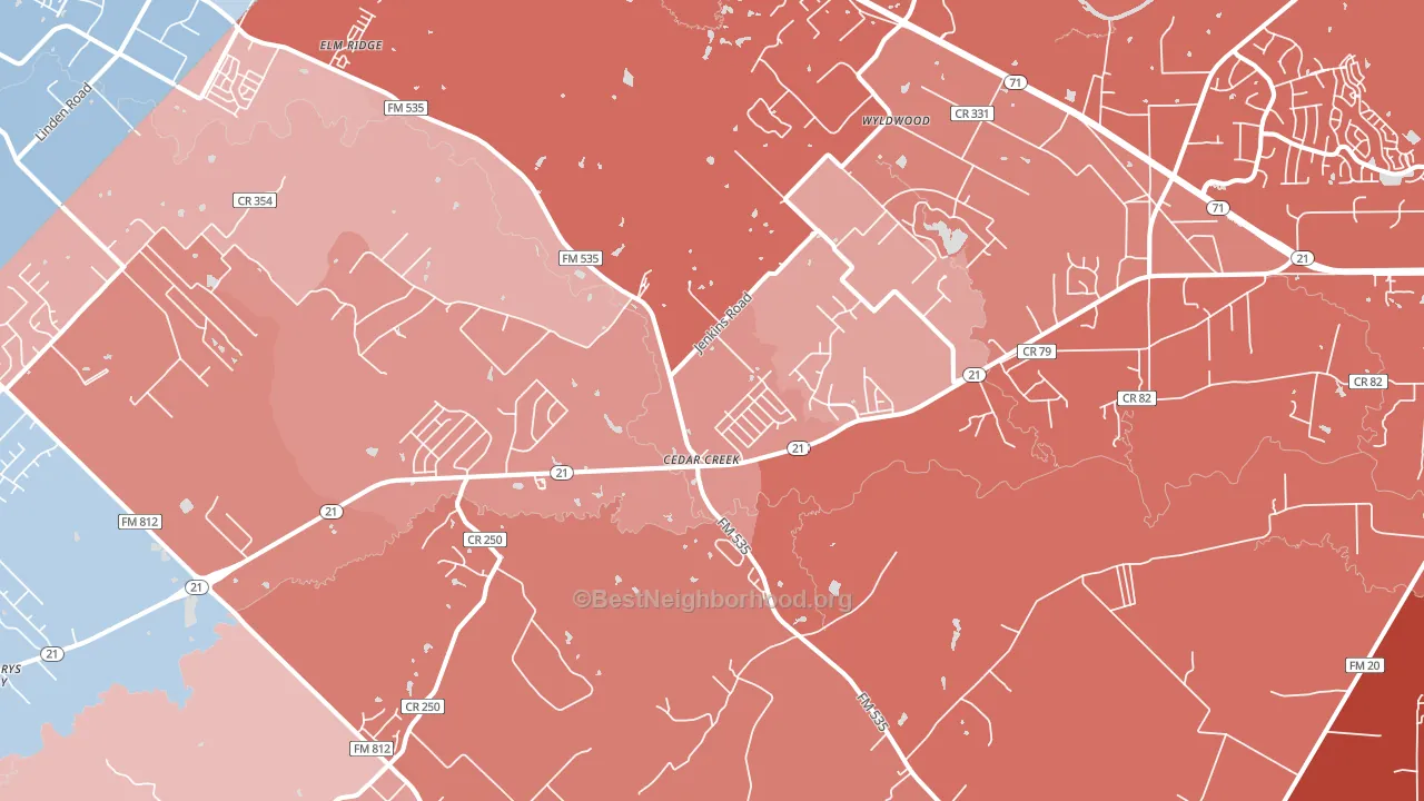 Cedar Creek, TX block-group political-lean map