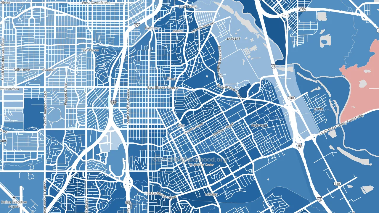 Cedar Crest, Dallas, TX block-group political-lean map