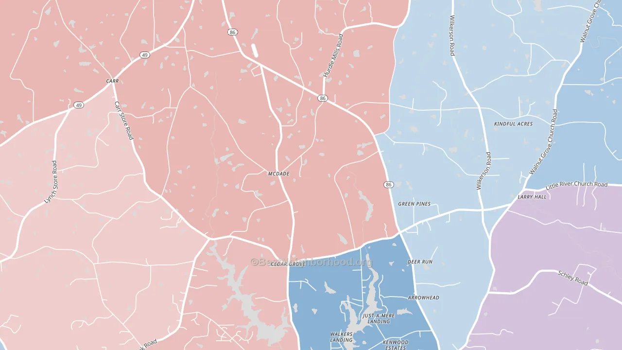 Cedar Grove, NC block-group political-lean map