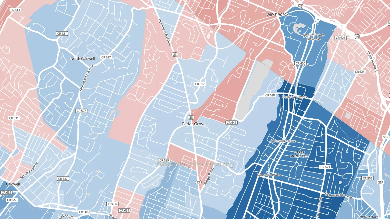 Cedar Grove, NJ block-group political-lean map