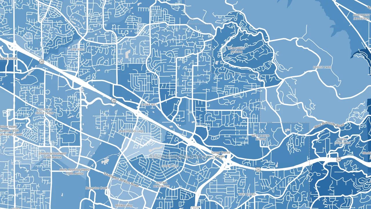 Cedar Hills-Cedar Mill, Portland, OR block-group political-lean map