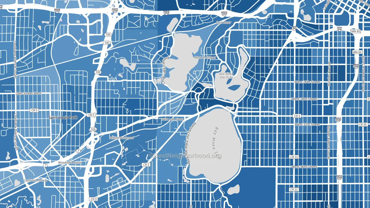 Cedar-Isles-Dean, Minneapolis, MN block-group political-lean map