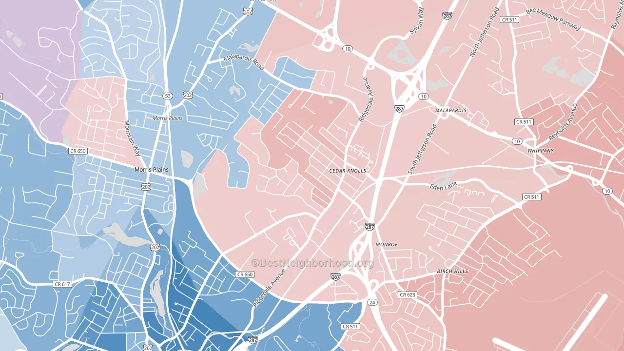 Cedar Knolls, NJ block-group political-lean map