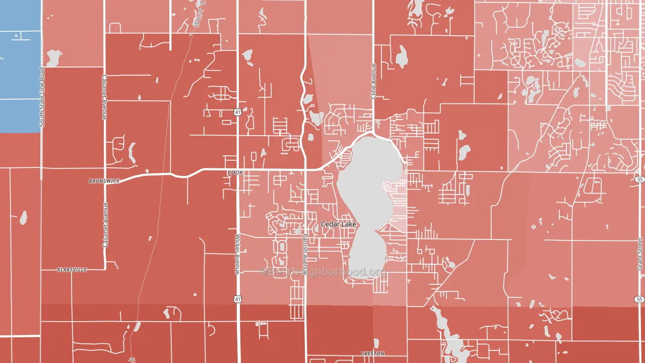 Cedar Lake, IN block-group political-lean map