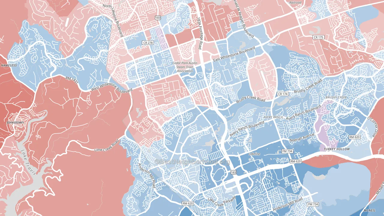 Cedar Park, TX block-group political-lean map