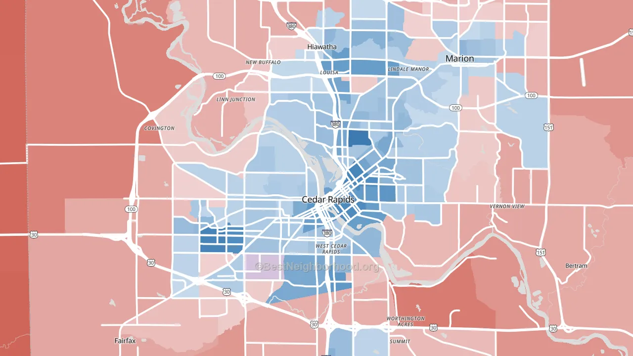Cedar Rapids, IA block-group political-lean map