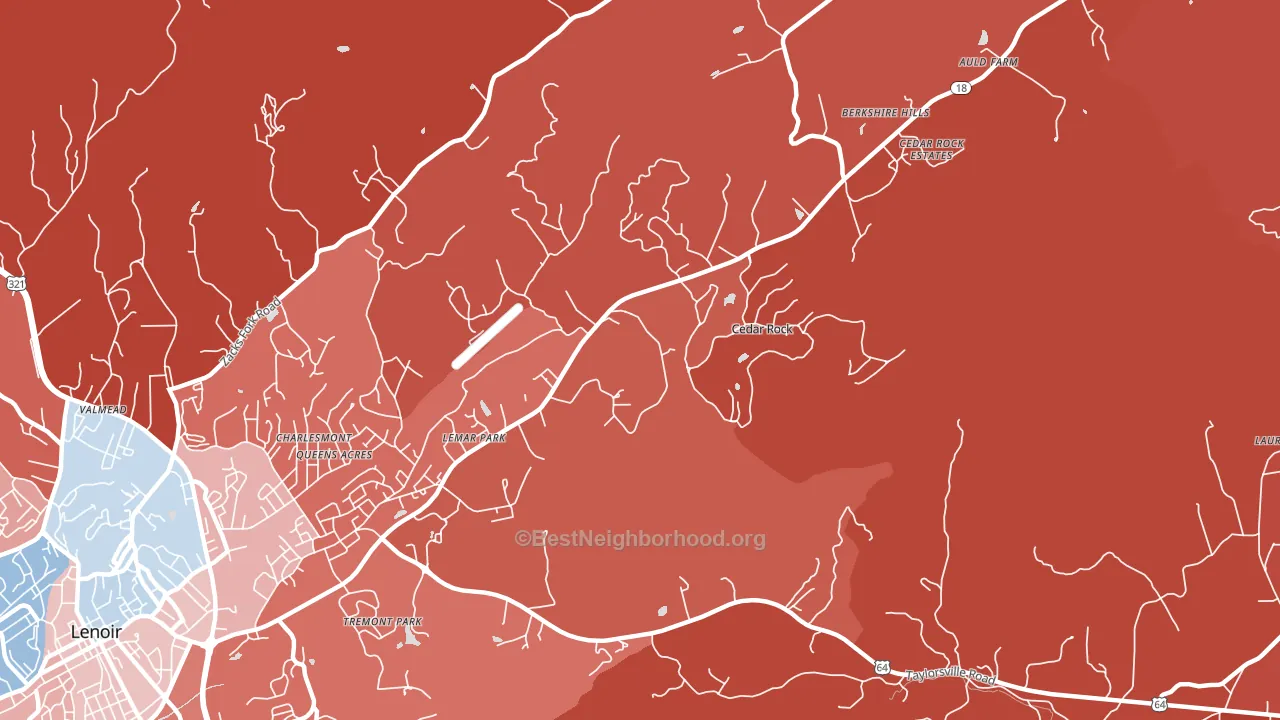 Cedar Rock, NC block-group political-lean map