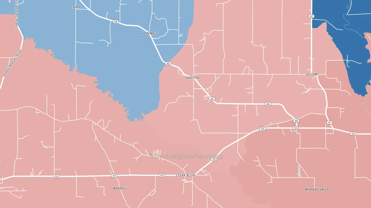 Cedarbluff, MS block-group political-lean map