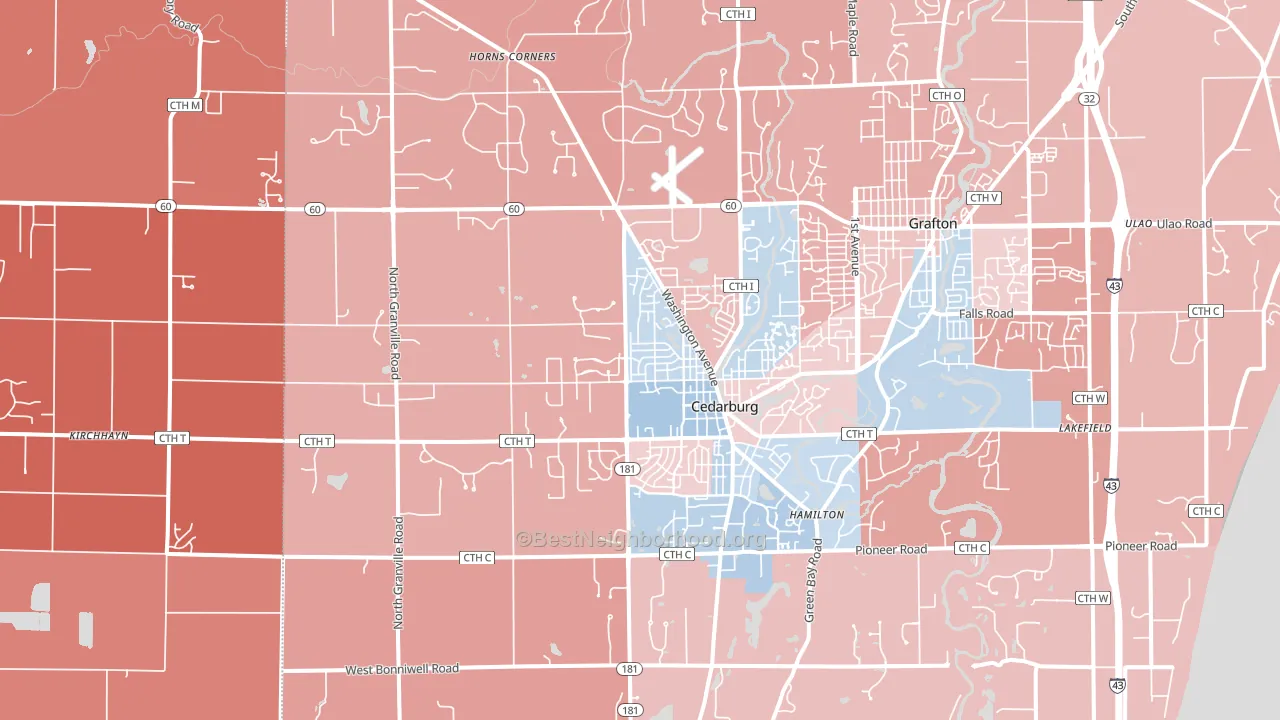 Cedarburg, WI block-group political-lean map