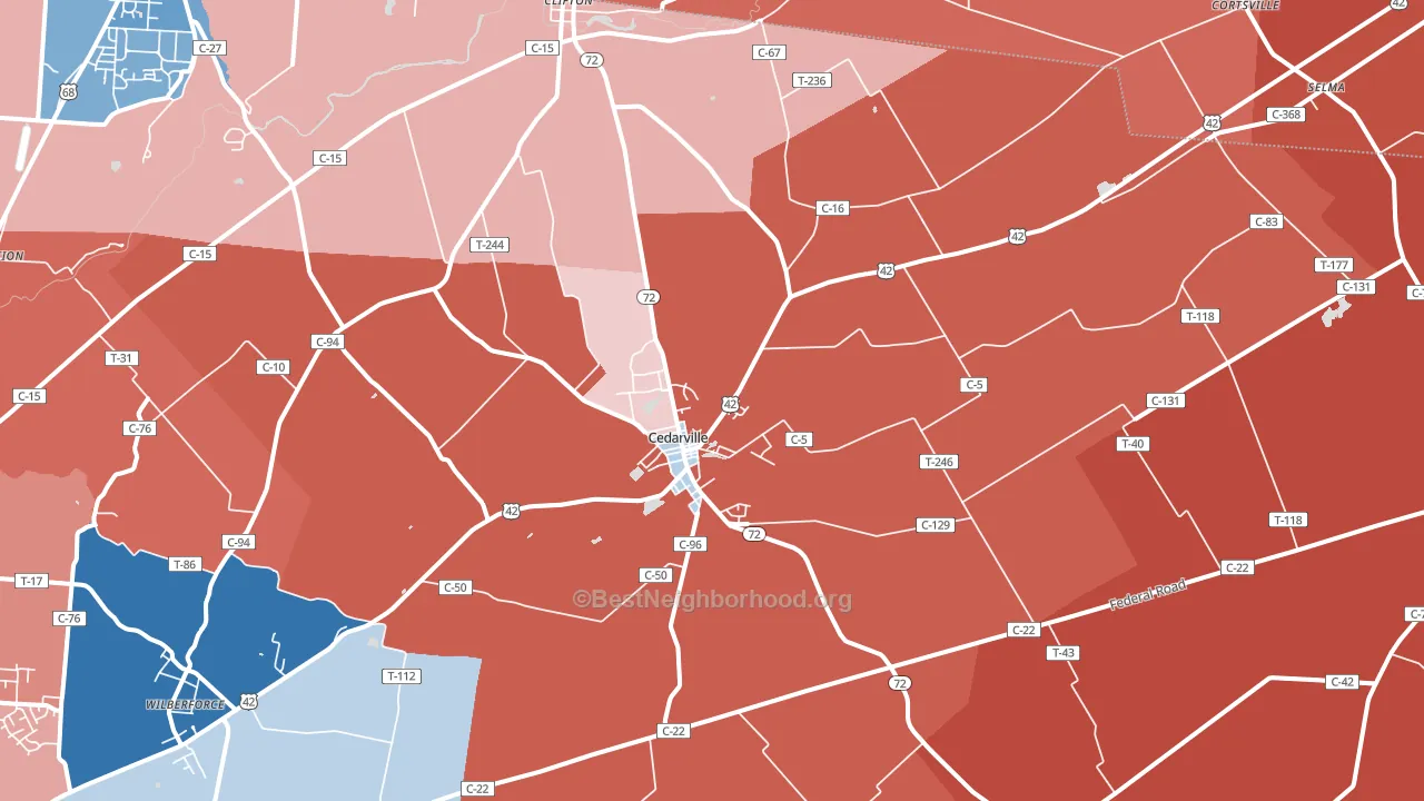 Cedarville, OH block-group political-lean map