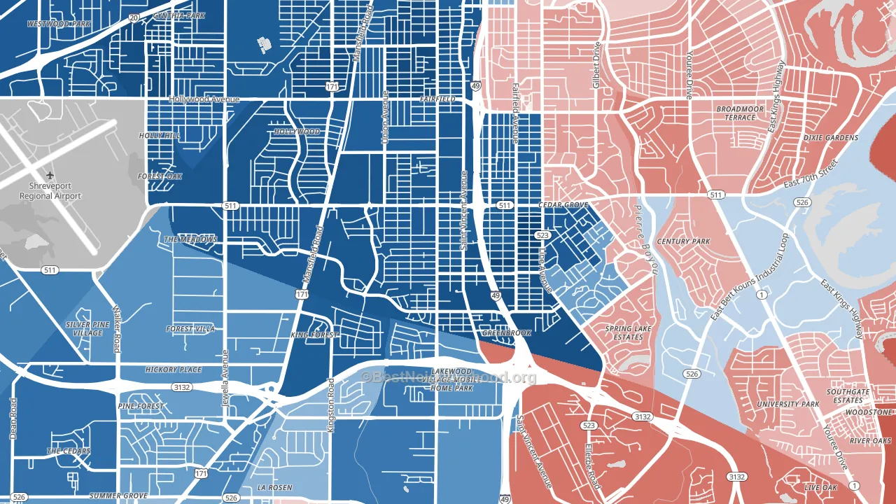 Ceder Grove-Lynbrook, Shreveport, LA block-group political-lean map