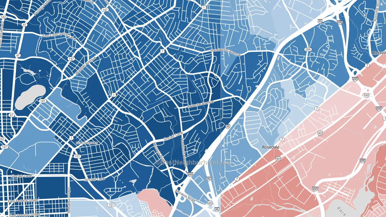 Cedonia, Baltimore, MD block-group political-lean map