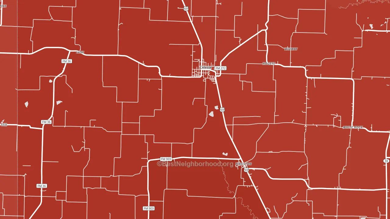Celeste, TX block-group political-lean map
